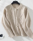 Cable-Knit Round Neck Button Up Cardigan