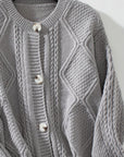 Cable-Knit Round Neck Button Up Cardigan