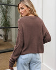 Cable-Knit Round Neck Dropped Shoulder Sweater