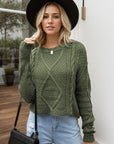 Cable-Knit Round Neck Dropped Shoulder Sweater