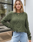 Cable-Knit Round Neck Dropped Shoulder Sweater