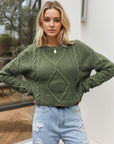 Cable-Knit Round Neck Dropped Shoulder Sweater