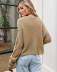 Cable-Knit Round Neck Dropped Shoulder Sweater