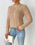 Cable-Knit Round Neck Long Sleeve Sweater