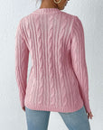 Cable-Knit Round Neck Long Sleeve Sweater