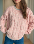 Cable Knit Round Neck Long Sleeve Sweater