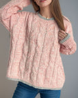 Cable Knit Round Neck Long Sleeve Sweater