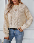 Cable-Knit Round Neck Long Sleeve Sweater