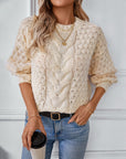 Cable-Knit Round Neck Long Sleeve Sweater