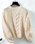 Cable-Knit Round Neck Long Sleeve Sweater