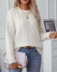 Cable-Knit Round Neck Long Sleeve Sweater