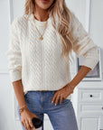 Cable-Knit Round Neck Long Sleeve Sweater