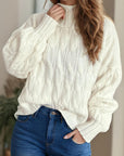 Cable-Knit Turtleneck Long Sleeve Sweater