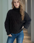 Cable-Knit Turtleneck Long Sleeve Sweater