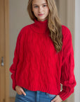 Cable-Knit Turtleneck Long Sleeve Sweater