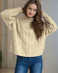 Cable-Knit Turtleneck Long Sleeve Sweater