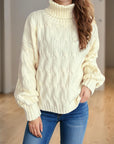 Cable-Knit Turtleneck Long Sleeve Sweater