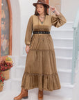 Plus Size Frill Tie Neck Long Sleeve Dress