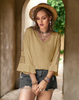 Plus Size Lace Detail V-Neck Flounce Sleeve Blouse