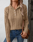 Cable-Knit Long Sleeve Hooded Sweater