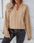 Cable-Knit Notched Long Sleeve Sweater