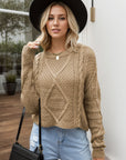 Cable-Knit Round Neck Dropped Shoulder Sweater