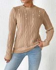 Cable-Knit Round Neck Long Sleeve Sweater