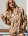 Double Take Checkered Long Sleeve Fuzzy Jacket