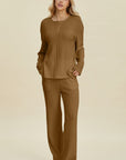 Double Take Full Size Cable-Knit Long Sleeve Top and Pants Set