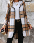 Drawstring Plaid Zip Up Long Sleeve Hooded Outerwear