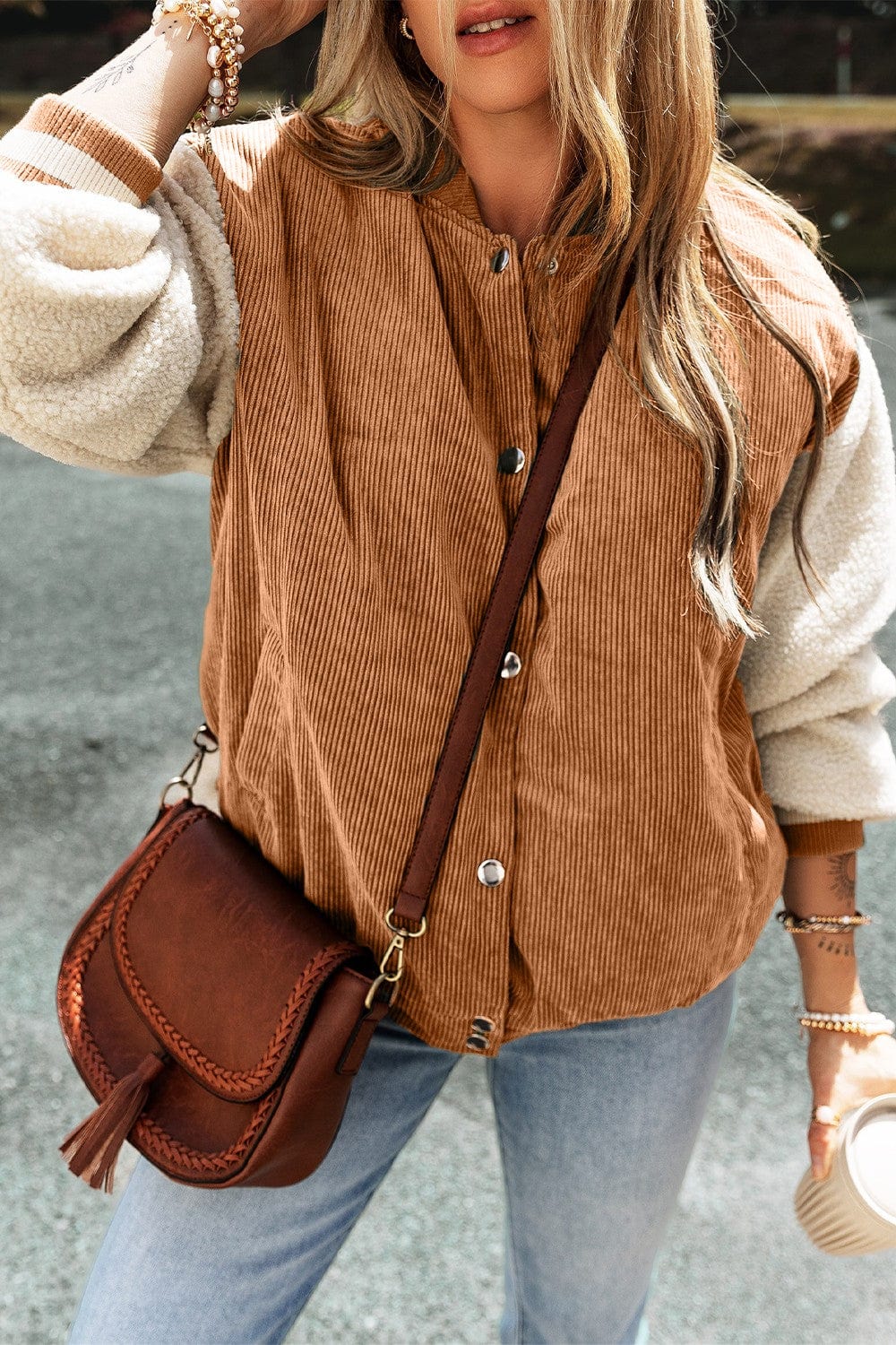 Rosy Brown Dropped Shoulder Long Sleeve Jacket