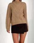 Light Gray Openwork Round Neck Long Sleeve Sweater