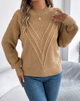 Openwork Round Neck Long Sleeve Sweater