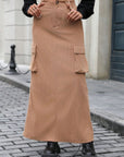 Slit Corduroy Maxi Skirt with Pockets