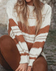 Striped Round Neck Dropped Shoulder Sweater