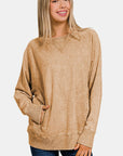 Zenana Pocketed Round Neck Sweatshirt