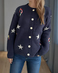 Candy Cane & Star Button Down Long Sleeve Cardigan