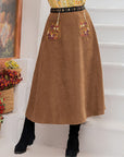 Plus Size Embroidered Pocketed High Waist Skirt