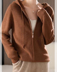 Drawstring Zip Up Long Sleeve Hooded Sweater