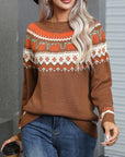 Angel Wings Geometric Round Neck Long Sleeve Sweater