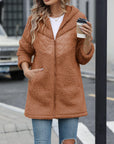 Fuzzy Zip Up Long Sleeve Hooded Jacket