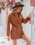 Lapel Collar Long Sleeve Romper