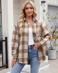 Mandy Pocketed Plaid Collared Neck Long Sleeve Shirt