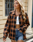 Tan Plaid Collared Neck Long Sleeve Shirt