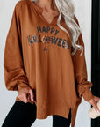 Sequin Letter Graphic Notched Long Sleeve Sweatshirt