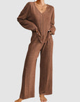 V-Neck Long Sleeve Top and Pants Set