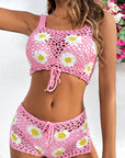 Thistle Flower Cutout Wide Strap Two-Piece Cover Up