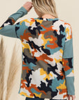 Celeste Full Size Camo Print Contrast Long Sleeve T-Shirt