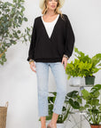 Celeste Full Size Contrast Round Neck Top with Two Layer Detail