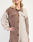 Celeste Full Size Leopard Contrast Button Up Shacket